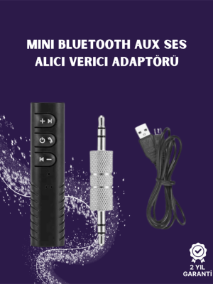 Bluetooth AUX Adaptör | 3.5mm Ses Girişi İçin Kablosuz Dönüştürücü, 10m Menzil