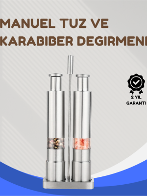 Paslanmaz Çelik Tuz ve Kararbiber Öğütücü - Şeffaf Akrilik Hazne