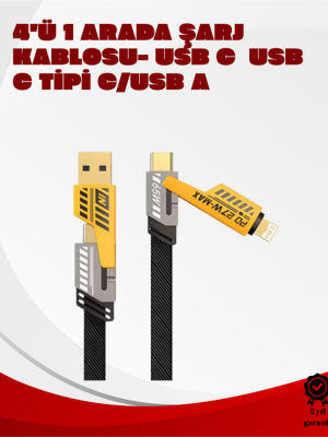 Dönüştürülebilir 4 Başlıklı Hızlı Şarj Kablosu – 1.2m, 65W, Dayanıklı ve Esnek Tasarım