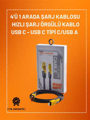 4'ü 1 Arada USB Hızlı Şarj ve Veri Kablosu – 65W Güç, Çoklu Bağlantı, 1.2m