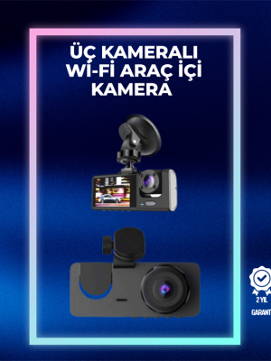 1080p Ön + 720p Arka & İç Kamera – Suya Dayanıklı Araç Güvenlik Kamerası