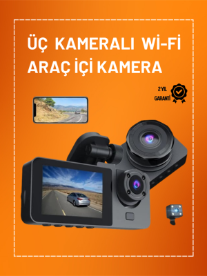 Full HD Çözünürlüklü Üç Kameralı Araç İçi Kamera – Park ve Sürüş Güvenliği