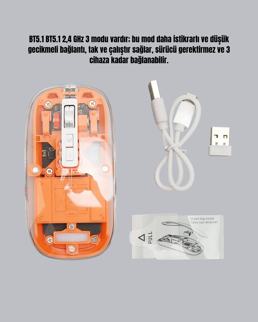 1211609_7-16.png Çift Modlu Fare – USB Alıcılı ve Bluetooth Bağlantılı - Görsel 2
