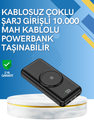 iPhone ve Android Uyumlu 10000mAh Powerbank – Hem Kablolu Hem Kablosuz