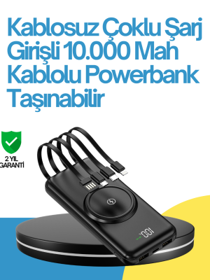 10000mAh Kablosuz ve Hızlı Şarj Destekli Powerbank – Taşınabilir Şarj Gücü