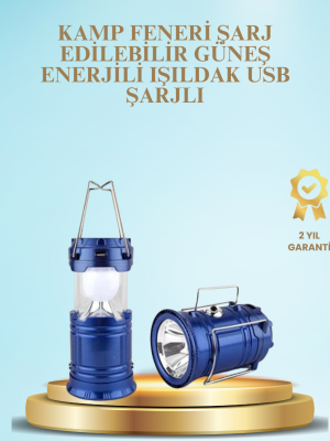 Güneş Enerjili Kızaklı Şarjlı Büyük Boy Kamp Feneri – USB Çıkışlı, Katlanabilir, Çok Fonksiyonlu