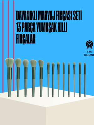 Taşınabilir Ergonomik Yapılı 13 Adet Fiber Kıllı Yüz ve Göz Makyaj Fırçası Seti