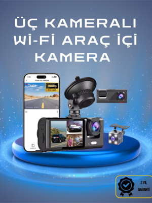 Üç Kameralı 1080p Full HD Araç İçi Kamera – G-Sensörlü ve Gece Görüşlü