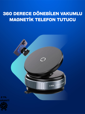 Güçlü Manyetik Tutuşlu 360° Döner Araç Telefon Tutucu – Vakumlu Montajlı