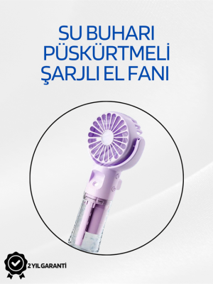 Taşınabilir Şarjlı Su Sisi Püskürtmeli Mini El Fanı – 4 Hız Ayarı, Tip-C Şarjlı, Sessiz Motor