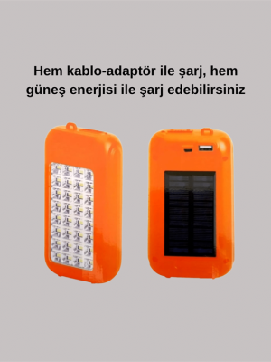 Güneş Enerjili LED Powerbank Işıldak – 10000 mAh, Su Geçirmez, 32 LED, Taşınabilir Tasarım