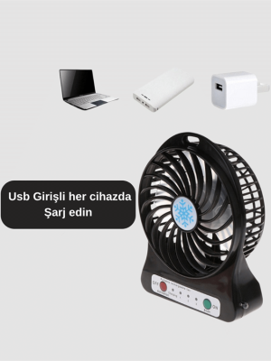 Mini USB Fan – Şarj Edilebilir, Işıklı, 3 Kademe, Taşınabilir Masaüstü Vantilatör