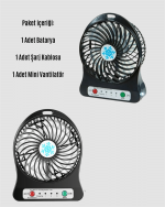 Şarjlı USB Fan – Masaüstü Mini Vantilatör, Taşınabilir, Işıklı, 3 Kademeli, Sessiz - Görsel 4