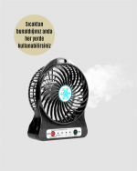 Şarjlı USB Fan – Masaüstü Mini Vantilatör, Taşınabilir, Işıklı, 3 Kademeli, Sessiz - Görsel 5