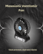 Şarjlı USB Fan – Masaüstü Mini Vantilatör, Taşınabilir, Işıklı, 3 Kademeli, Sessiz - Görsel 2