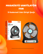Mini Vantilatör Masaüstü – USB Girişli, Şarjlı, 3 Kademe, Sessiz Motor, Işıklı - Görsel 2