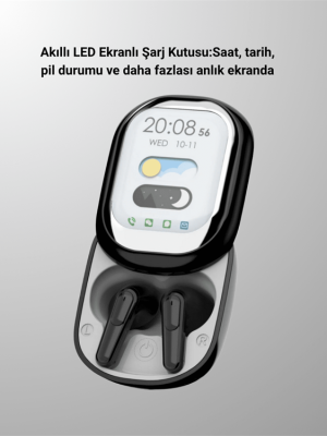 Akıllı Ekranlı Bluetooth 5.4 Kablosuz Kulaklık – Dokunmatik ve Şarj Kutulu