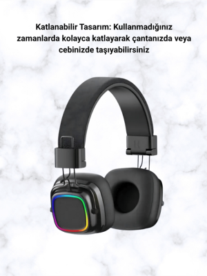 Kablosuz RGB Işıklı Katlanabilir Bluetooth Kulak Üstü Kulaklık