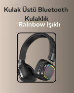 Bluetooth 5.3 Rainbow Işıklı Kulak Üstü Kablosuz Kulaklık - Görsel 2