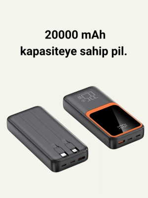 20000 mAh Powerbank | Çok Kablolu, Dijital Göstergeli, Yüksek Hızlı Şarj Cihazı