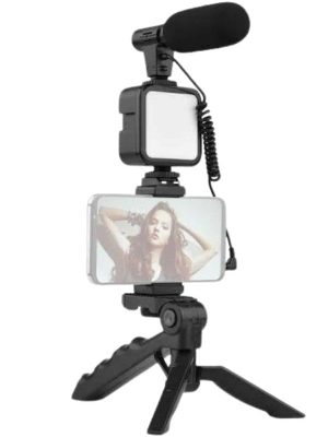 Tripod Telefon Tutucu Kumandalı Mikrofon Led Işık Vlog Video Kayıt