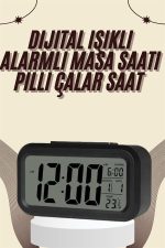 Dijital Masa Saati Termometreli Takvim Çalar Saat Led Ekran Pilli - Görsel 2