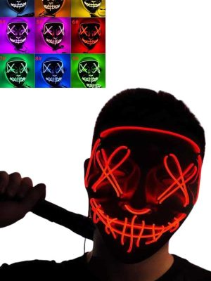 Led Işıklı Neon Maske Cadılar Bayramı Maskesi Korkunç Korku Maskesi