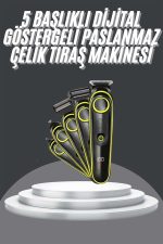 5 Başlıklı Şarjlı Tıraş Makinesi Led Ekran Saç Sakal Ense Tıraşına Uygun Bakım Seti - Görsel 2
