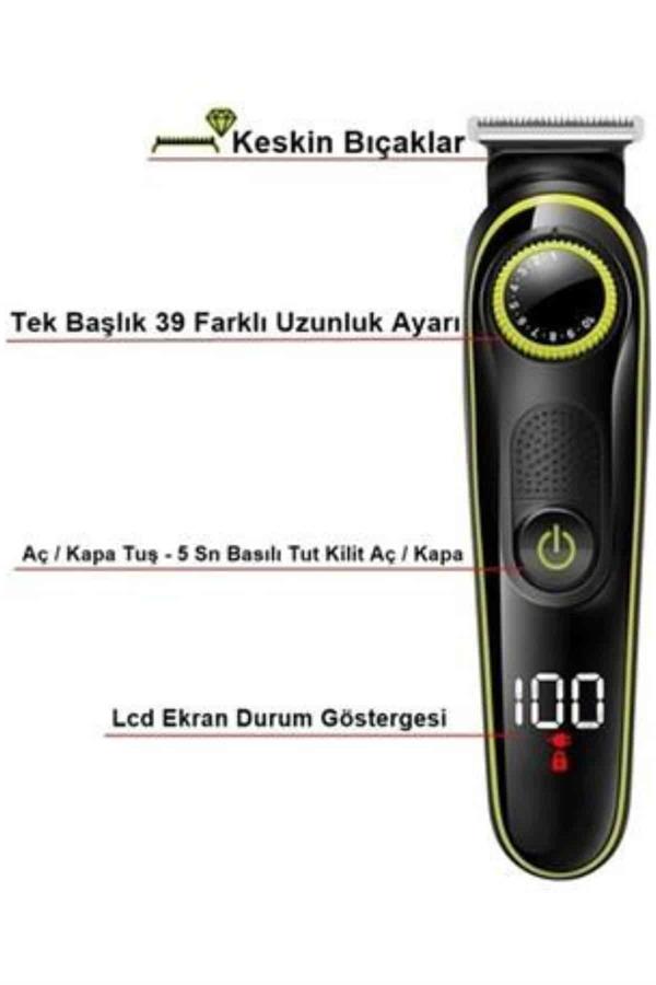 Compressed by jpeg-recompress Unısex Çok Fonksiyonlu Bakım Seti Led Göstergeli Tıraş Makinesi Saç Sakal Vücut - Görsel 4