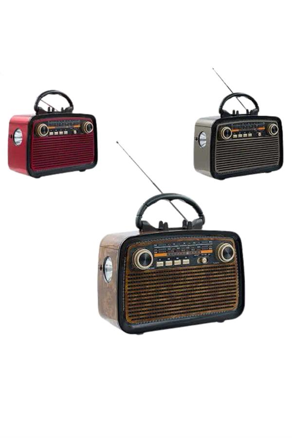 Bluetooth Hoparlör Ahşap Renk Vintage Işıklı Nostaljik Radyo Fm Ahşap Görünümlü - Görsel 1
