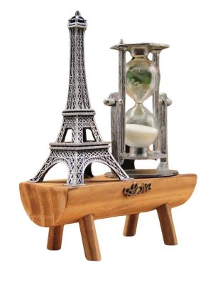 Eyfel Kulesi Tasarımlı Kum Saati Kristalleştirilmiş Kum Saati Dekoratif Ahşap Görünümlü