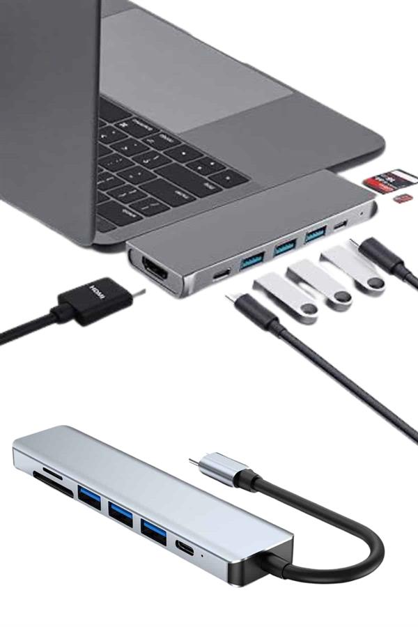 Compressed by jpeg-recompress Usb Type-c Hub Dönüştürücü Çevirici Çoklayıcı Macbook Çevirici 8 Portlu - Görsel 5