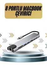 8 Portlu Macbook Çevirici Type C Hub  SD TF USB Çoğaltıcı Ethernet - Görsel 2