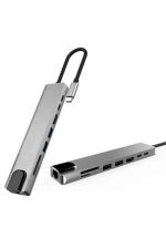 8 Portlu Macbook Çevirici Type C Hub  SD TF USB Çoğaltıcı Ethernet - Görsel 5