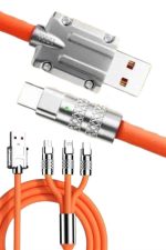 120W 3 İn 1 Uyumlu Silikon Şarj Kablosu Hızlı Şarj Kablosu - Görsel 3