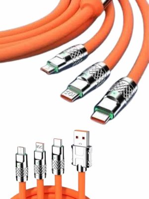 120W Silikon Metal Uçlu LED Işıklı 3 In1 Şarj Kablosu 1.2m