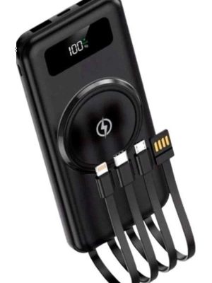 Kablosuz Çoklu Şarj Girişli 10.000 Mah Kablolu Powerbank Taşınabilir