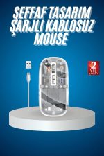 Sessiz Tıklama Çift Modlu Bluetooth Ve Alıcı Şeffaf Mouse Fare - Görsel 2