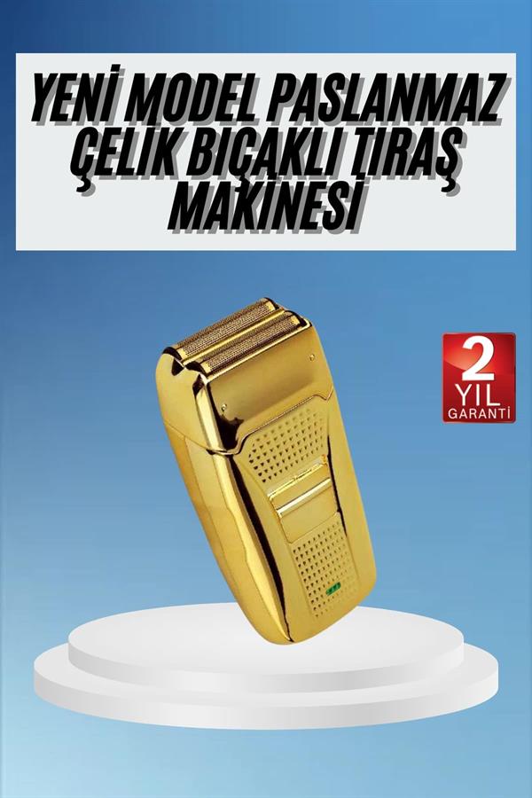 Compressed by jpeg-recompress Sakal Kesme Tıraş Makinesi Paslanmaz Çelik Gold Şarjlı - Görsel 2