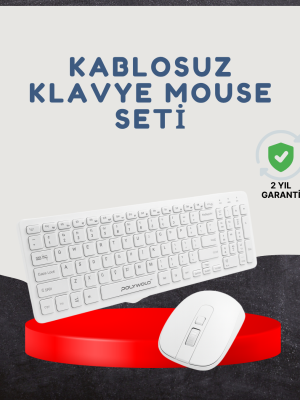 Kablosuz Klavye Mouse Seti Beyaz Q Klavye Tüm Cihazlara Uyumlu