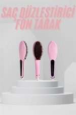 Elektrikli Saç Düzleştirici Tarak Saç Düzleştirici Fırça Sıkı Dişli Pembe - Görsel 2