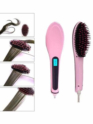 Elektrikli Saç Düzleştirici Tarak Saç Düzleştirici Fırça Sıkı Dişli Pembe