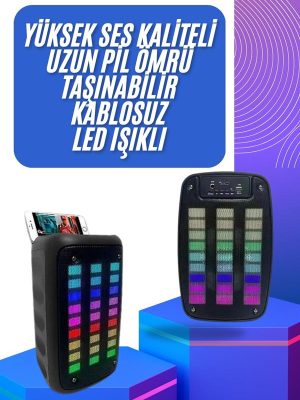 Taşınabilir 6.5 inç LED Bluetooth Kareoke Hoparlör RGB Işıklı Radyolu