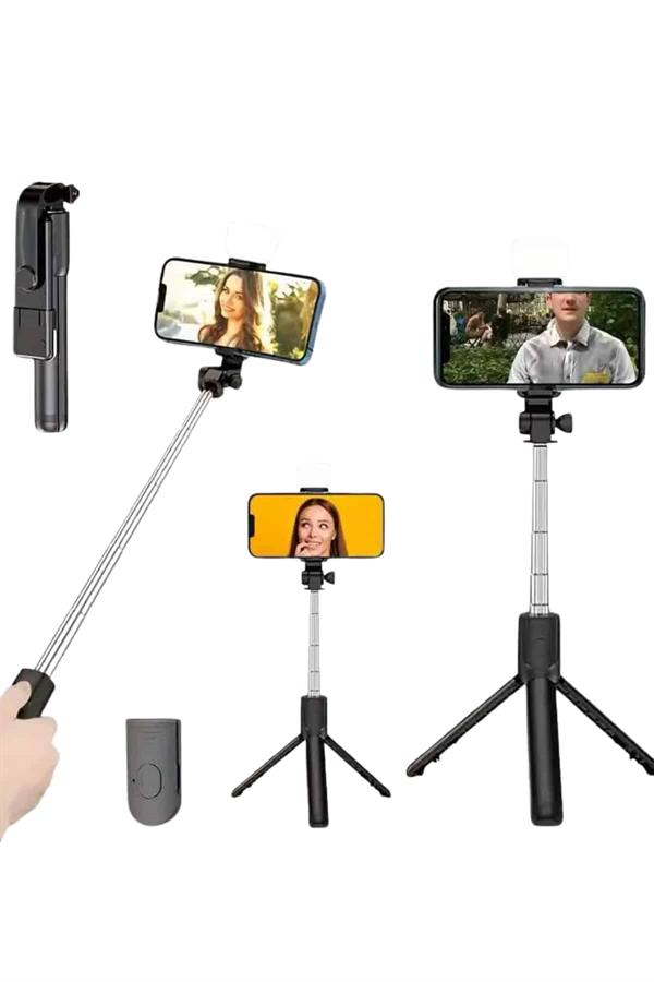 Compressed by jpeg-recompress Tripod Selfie Çubuğu Bluetooth Kumandalı Kablosuz Led Işıklı - Görsel 4