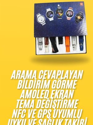 7 Kordonlu Akıllı Saat Siyah Kasa Dokunmatik Ekran Uyku ve Sağlık Takibi