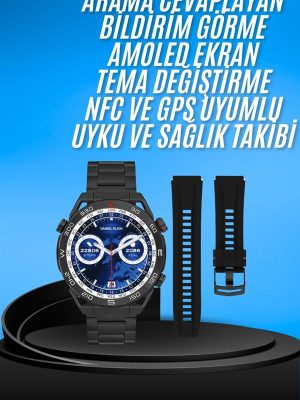 Akıllı Saat Çelik Kordonlu Amoled Ekran Android ve İOS Uyumlu Çağrı Cevaplayabilen