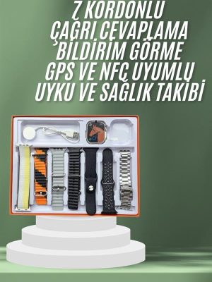7 Kordonlu Akıllı Saat Plastik Kordon Hasır Kordon Çelik Kordon