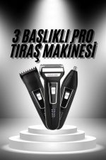 3'lü Set Saç Sakal Kesme Traş Makinesi Burun Kılı Alma Tıraş Makinesi - Görsel 2