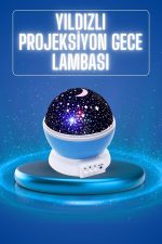 Yıldızlı Gece Lambası Mor Projeksiyon Görünümlü Masa Lambası Renk Değiştirebilen - Görsel 2
