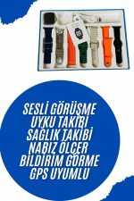 Akıllı Saat 7 Kordon Hediyeli Takvim Alarm Nabız Ölçer Bildirim Görme Sesli Görüşme